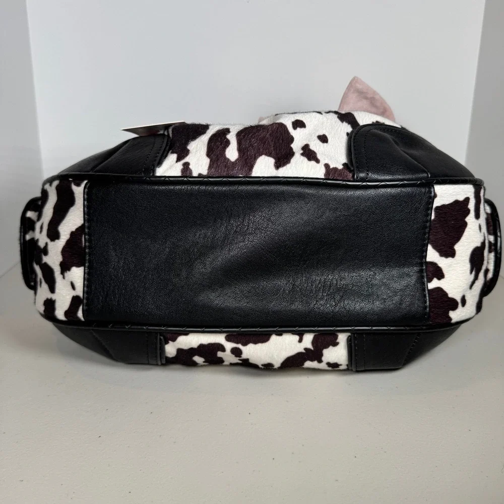 Juicy Couture Romance Cow Print Satchel Bag Faux Fur Pink Bow Heart Charm BW